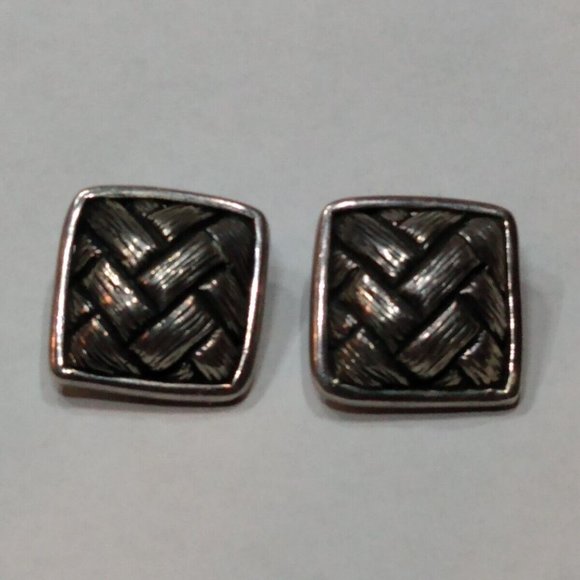 ZINA Classic Sterling Silver Square ribbed Clip Earrings 5/8” long Vintage - Picture 1 of 8